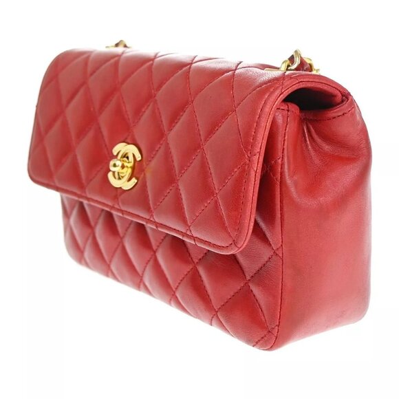 CHANEL CC Mini Matelasse Chain Shoulder Bag Leather Red GHW Vintage - Picture 12 of 16